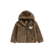 Qtinghua Infant Baby Girl Boy Winter Fuzzy Coat 3D Bear Hooded Jacket Zipper Closure Fleece Outerwear Brown 6-9 Months